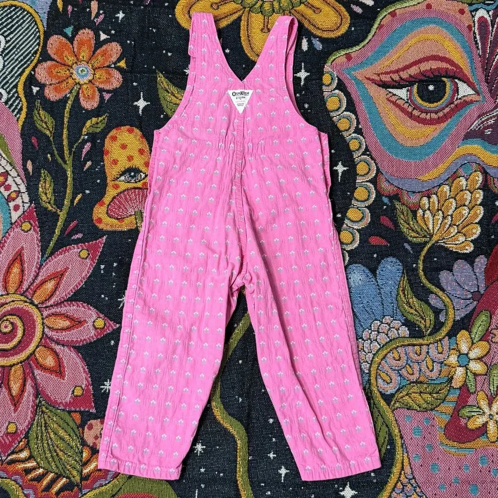 Vintage 90s OshKosh Vestbak Pink Floral Print Overalls One Piece Cottagecore 3T